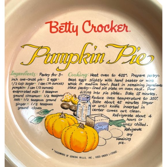 RARE: Vtg BETTY CROCKER Peach-Colored Pumpkin PIE PLATE Dish Recipe Taiwan 11" - Picture 4 of 15